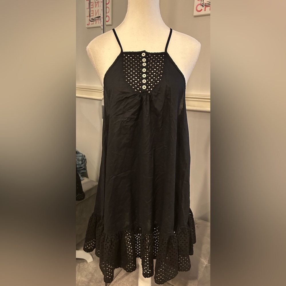 Free People Intimately Calico Cotton Trapeze eyelet Dress Size Small. Like New
